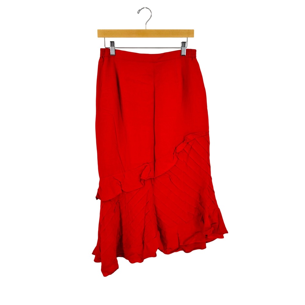 Vintage J.Song Collection 100% Linen Red Asymmetric Midi Skirt Red Size 12 Boho